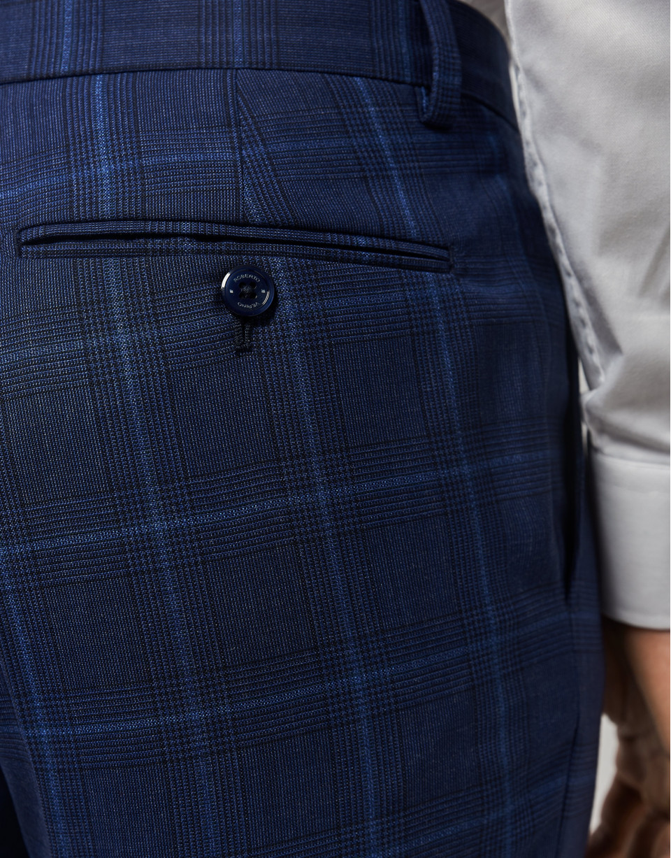 Traje half canvas slim fit cuadro azules perfil crudo