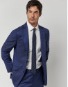 Navy blue fake plain regular fit half canvas suit