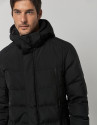 Black quilted tech fabric parka