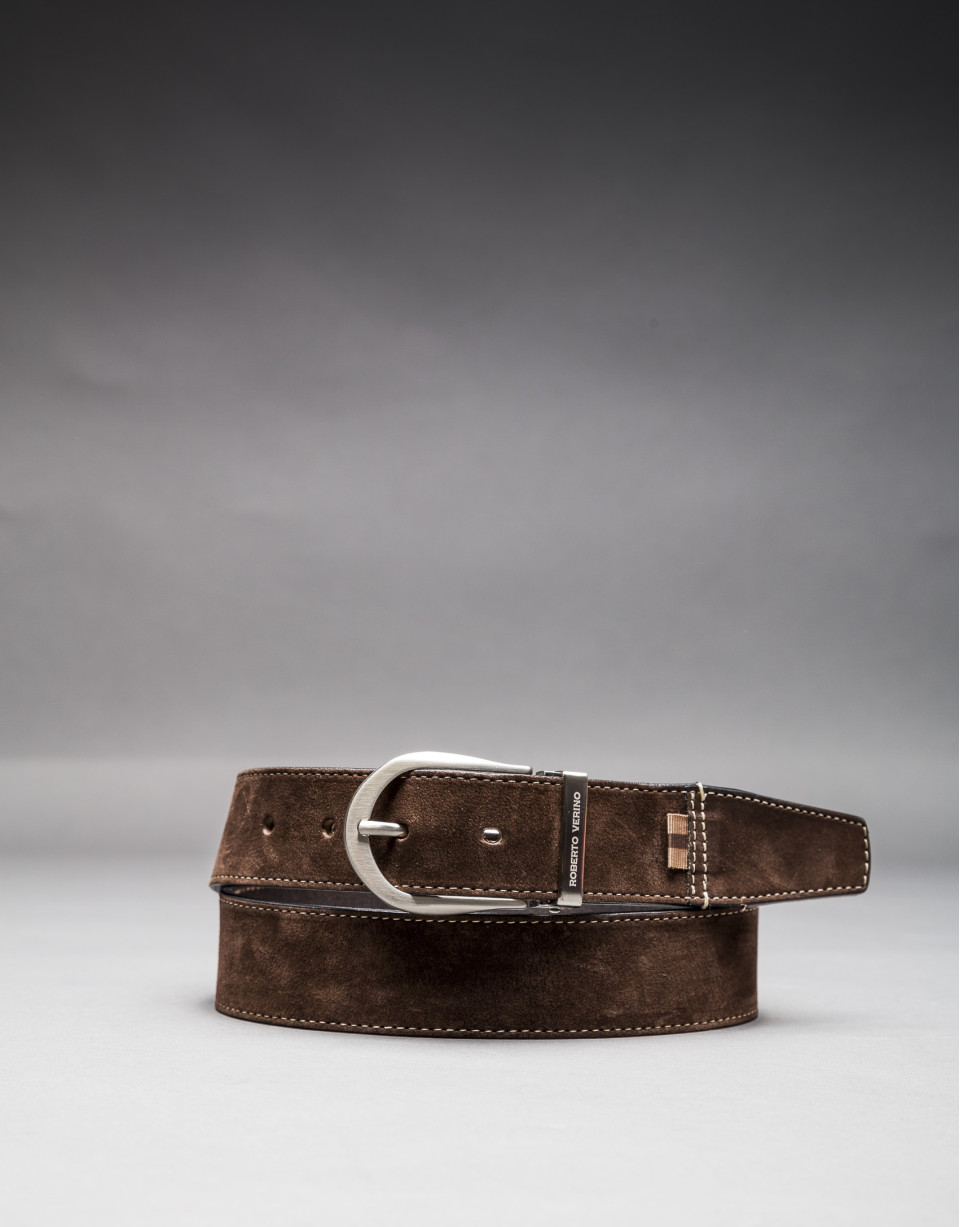 Reversible brown suede belt 