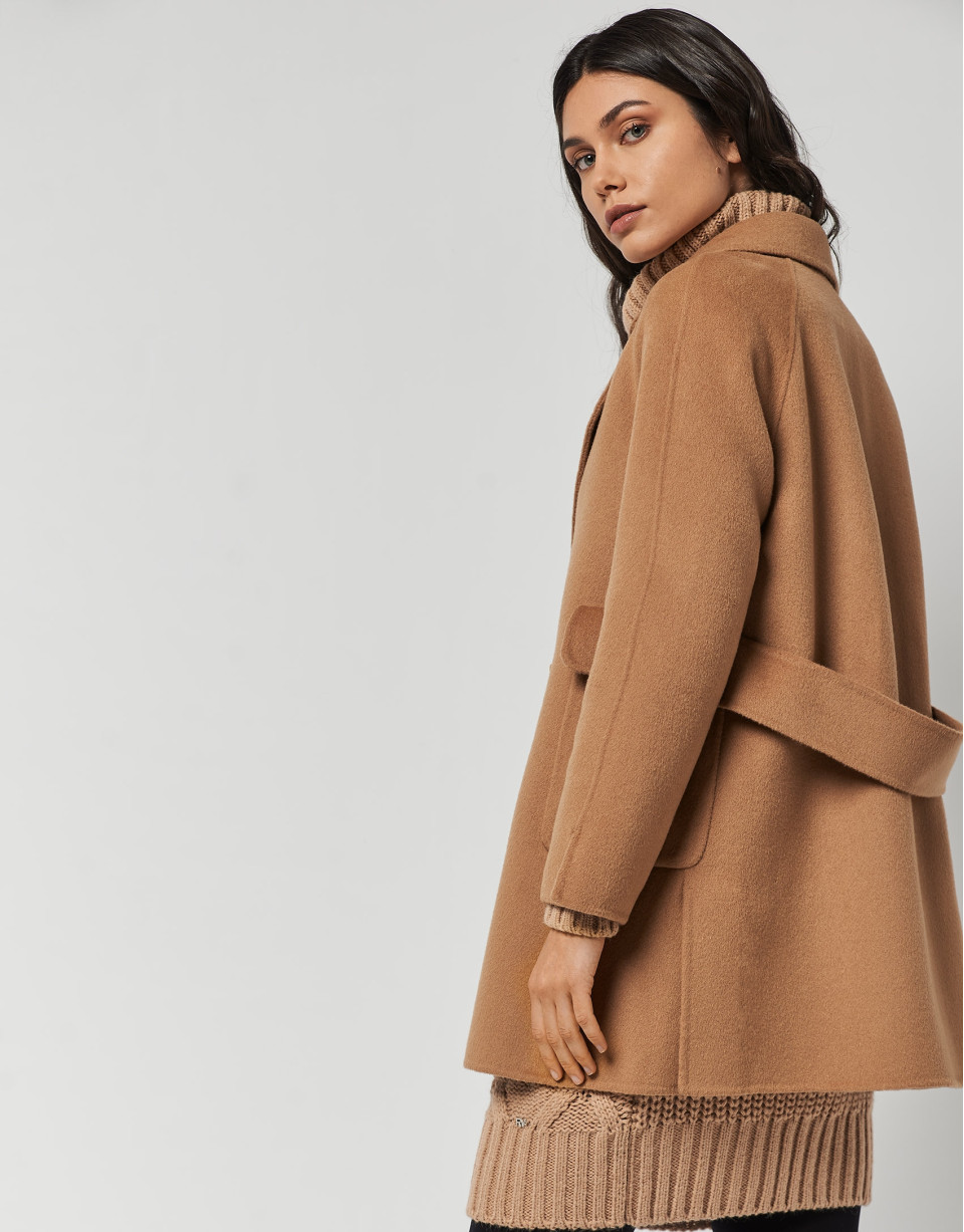 Three-quarter camel cloth jacket - Woman | Roberto Verino