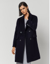 Long black wool double-breasted coat