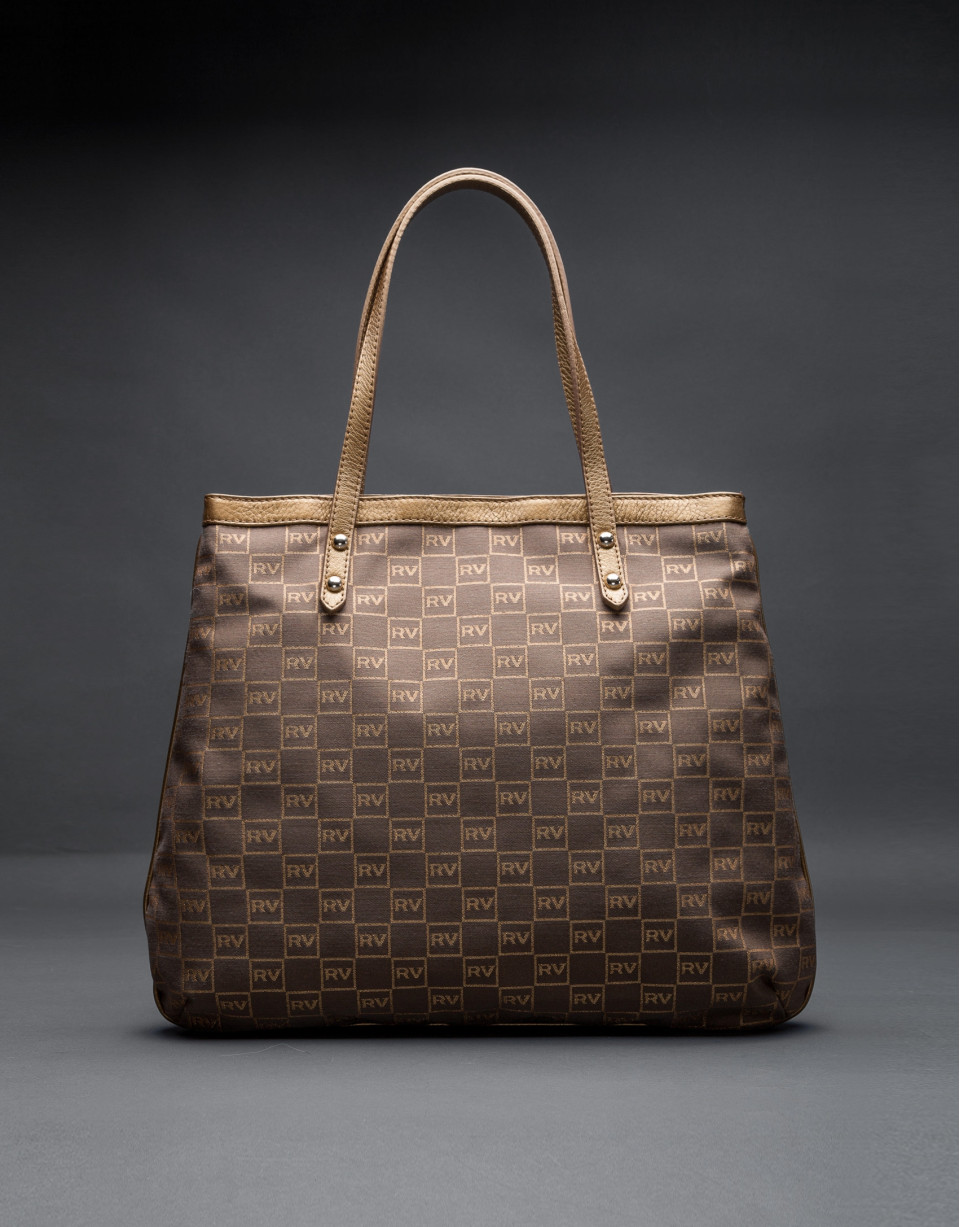 Bolso Birdy en jaquard RV  topo con lurex dorado y piel metalizada