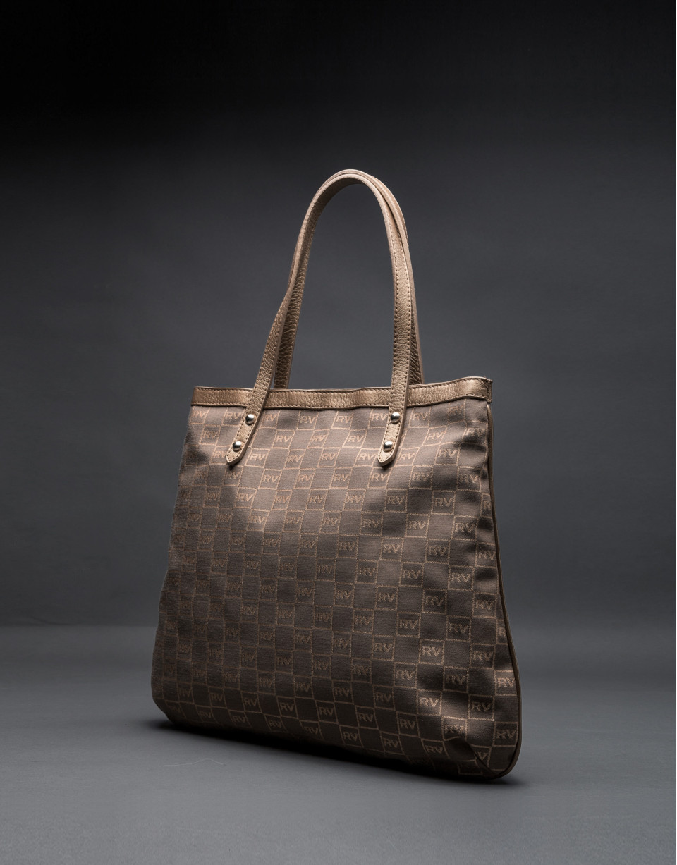 Bolso Birdy en jaquard RV  topo con lurex dorado y piel metalizada