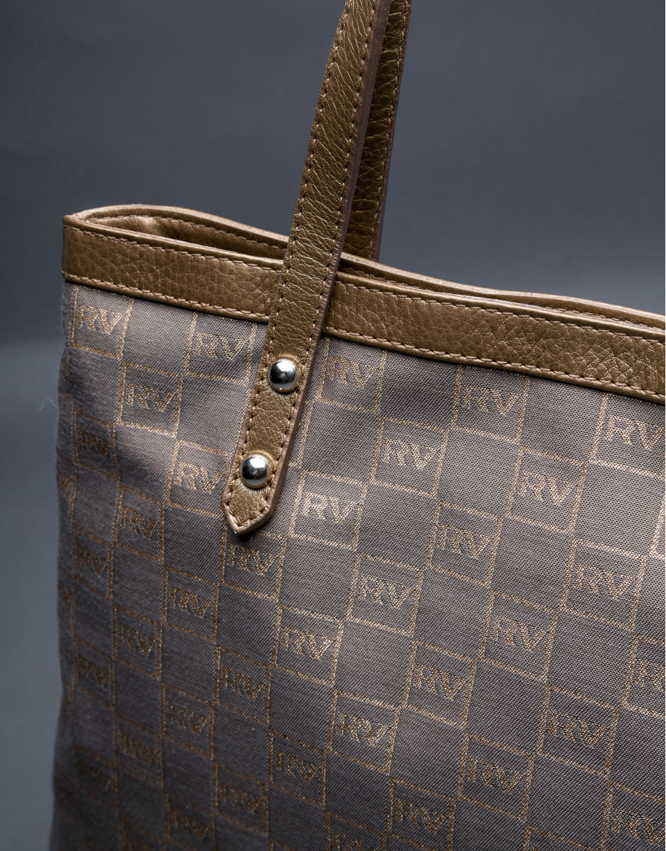 Bolso Birdy en jaquard RV  topo con lurex dorado y piel metalizada