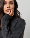 Thick cable knit and herringbone dark grey ... | Roberto Verino
