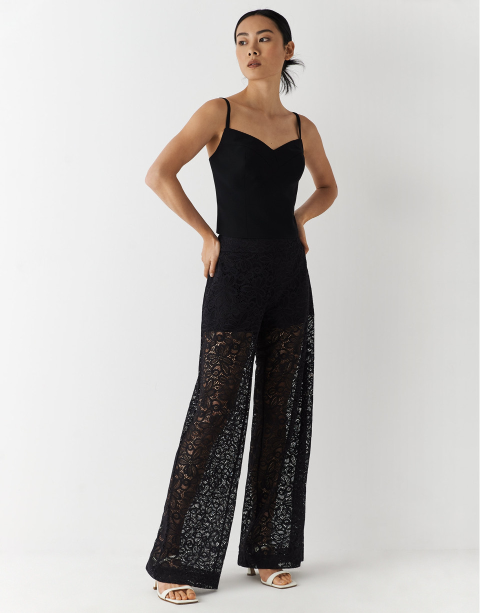 Pantalón ancho encaje negro - Mujer - OI2023 | Roberto Verino