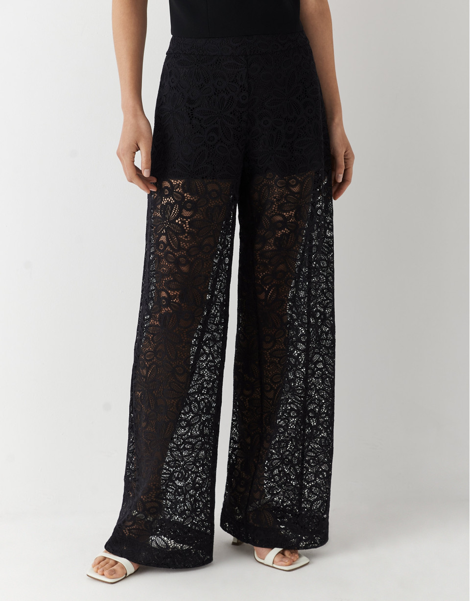 Pantalón ancho encaje negro - Mujer - OI2023 | Roberto Verino