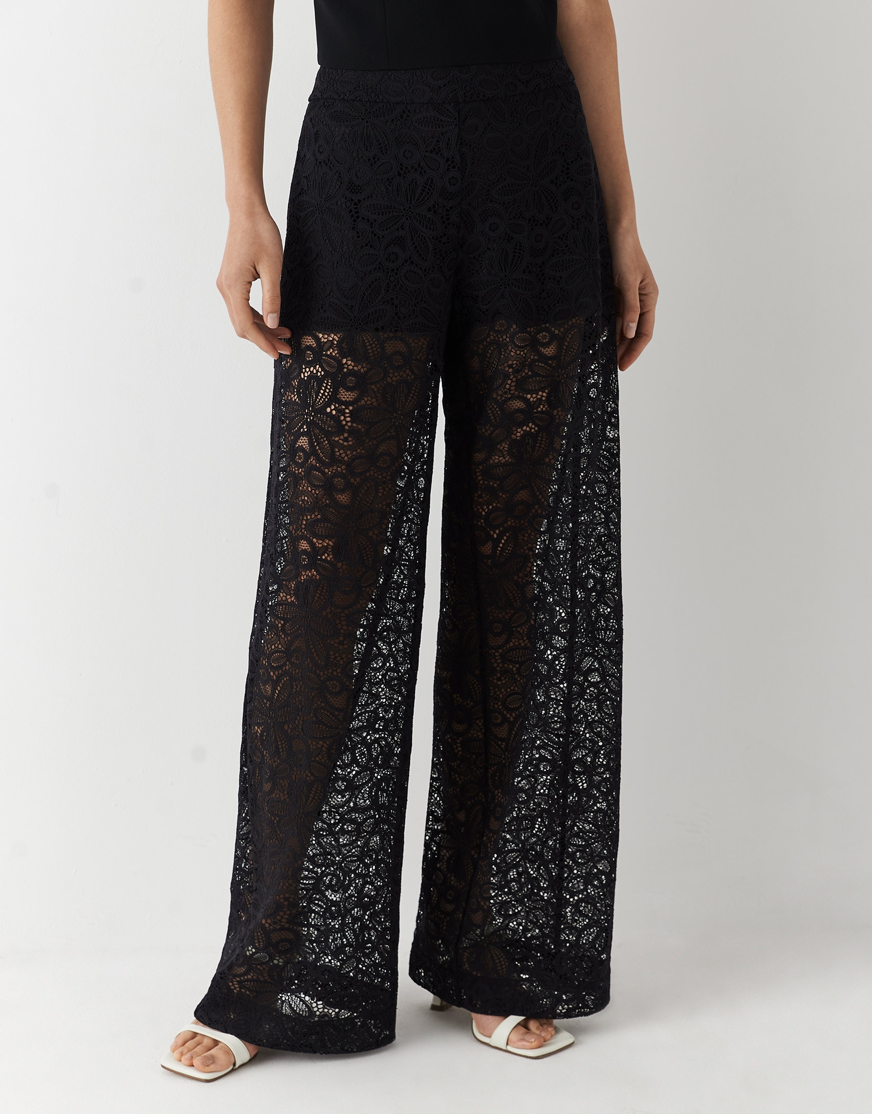 Pantalón ancho encaje negro - Mujer - OI2023 | Roberto Verino