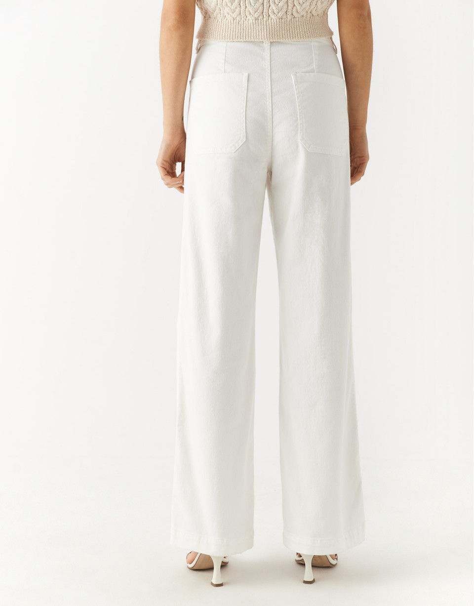 Pantalón ancho 4 bolsillos denim blanco - Mujer | Roberto Verino