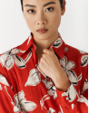 Oversize blouse with red and white floral ... | Roberto Verino