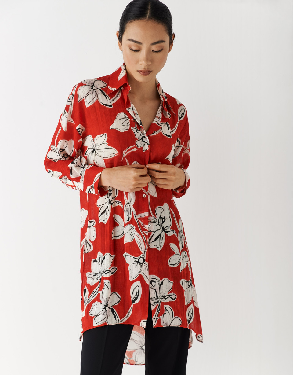Blusón oversize Jacquard estampado floral ... | Roberto Verino