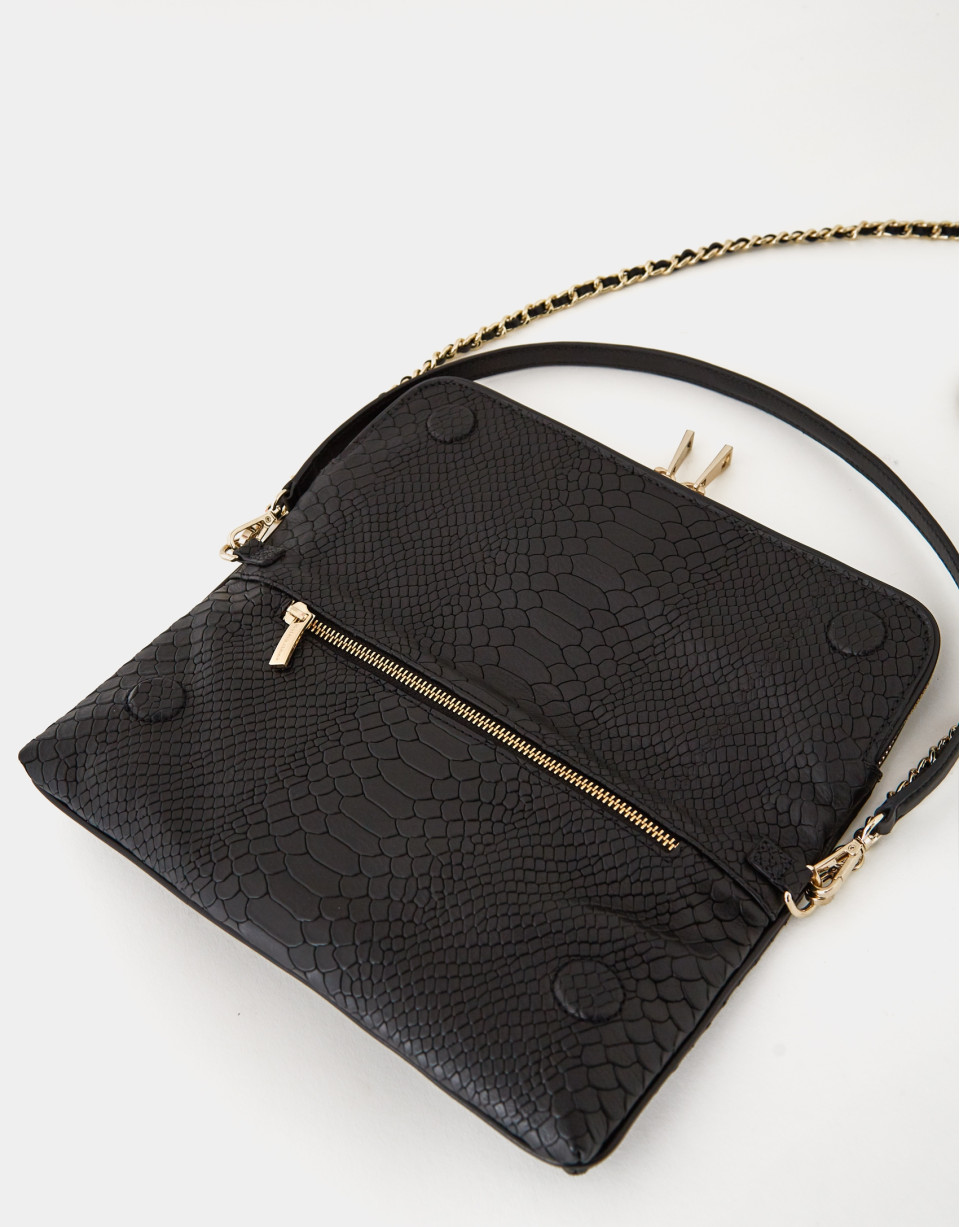 Black Martina embossed snakeskin leather bag | Roberto Verino
