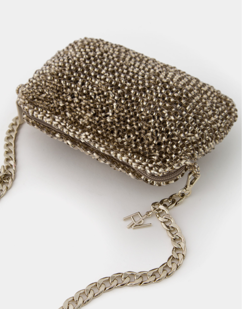 Gold hand- braided Devyn shoulder bag - AW2023 | Roberto Verino