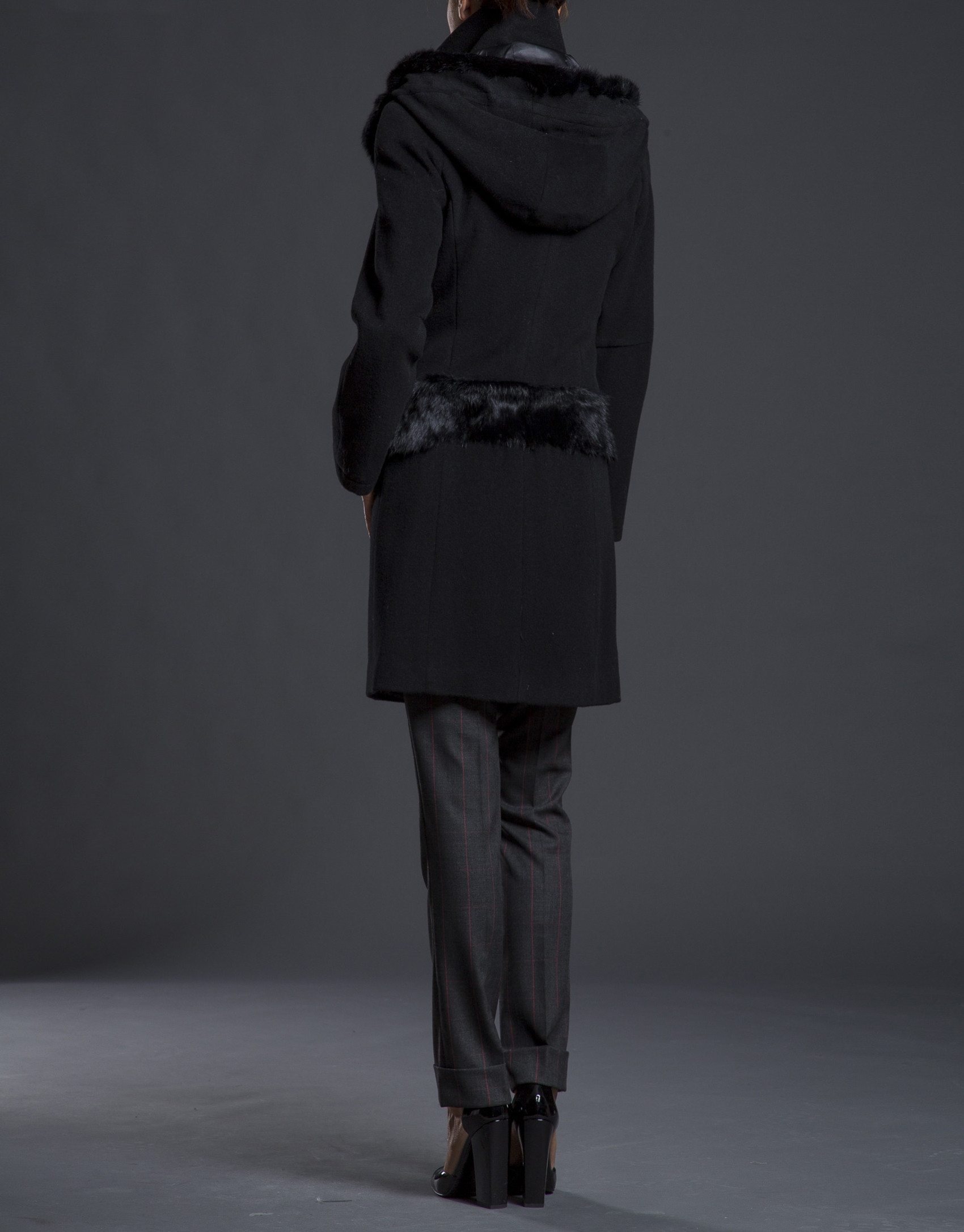 Black fantasy duffle coat with hood 