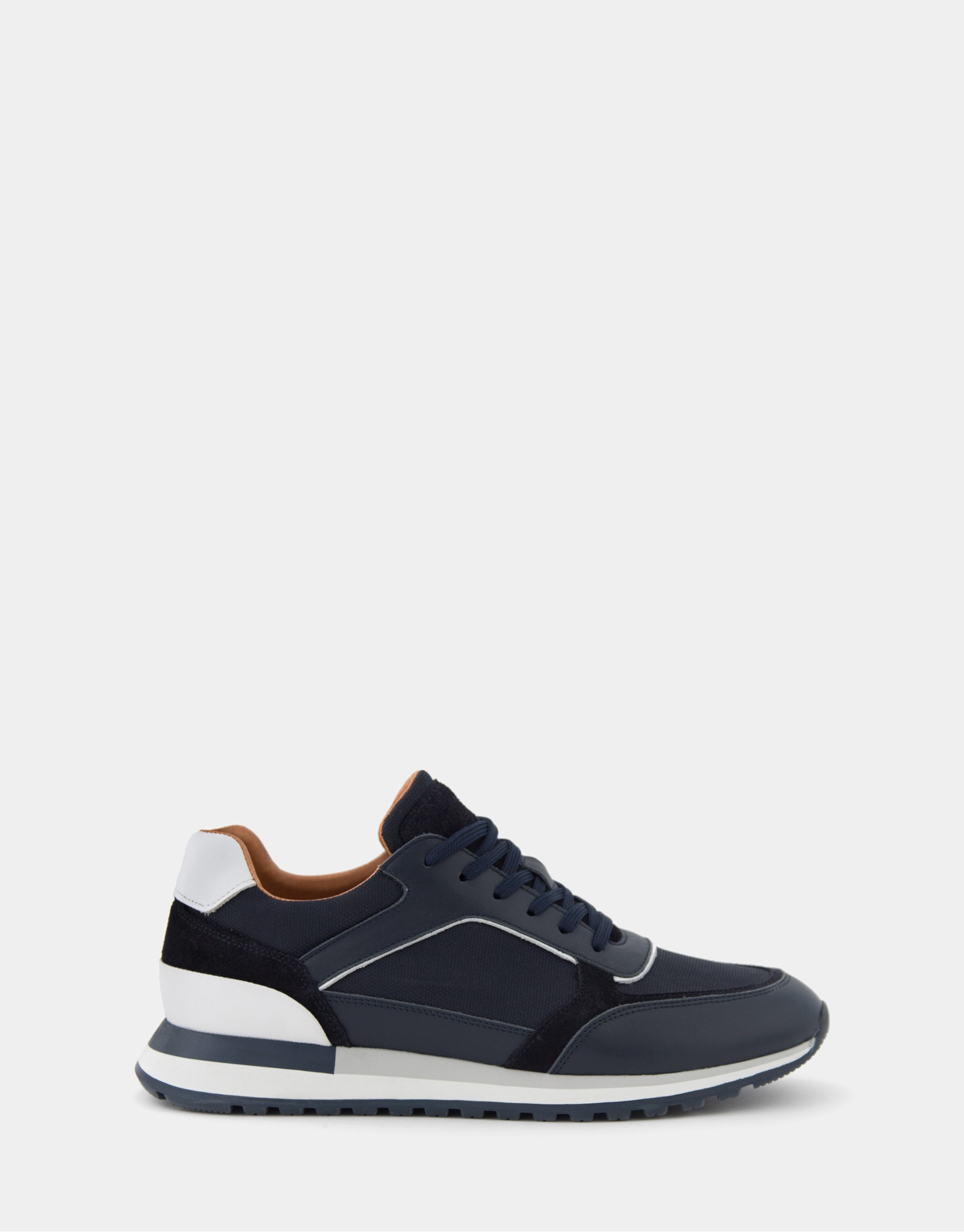Navy blue leather and fabric running shoes | Roberto Verino