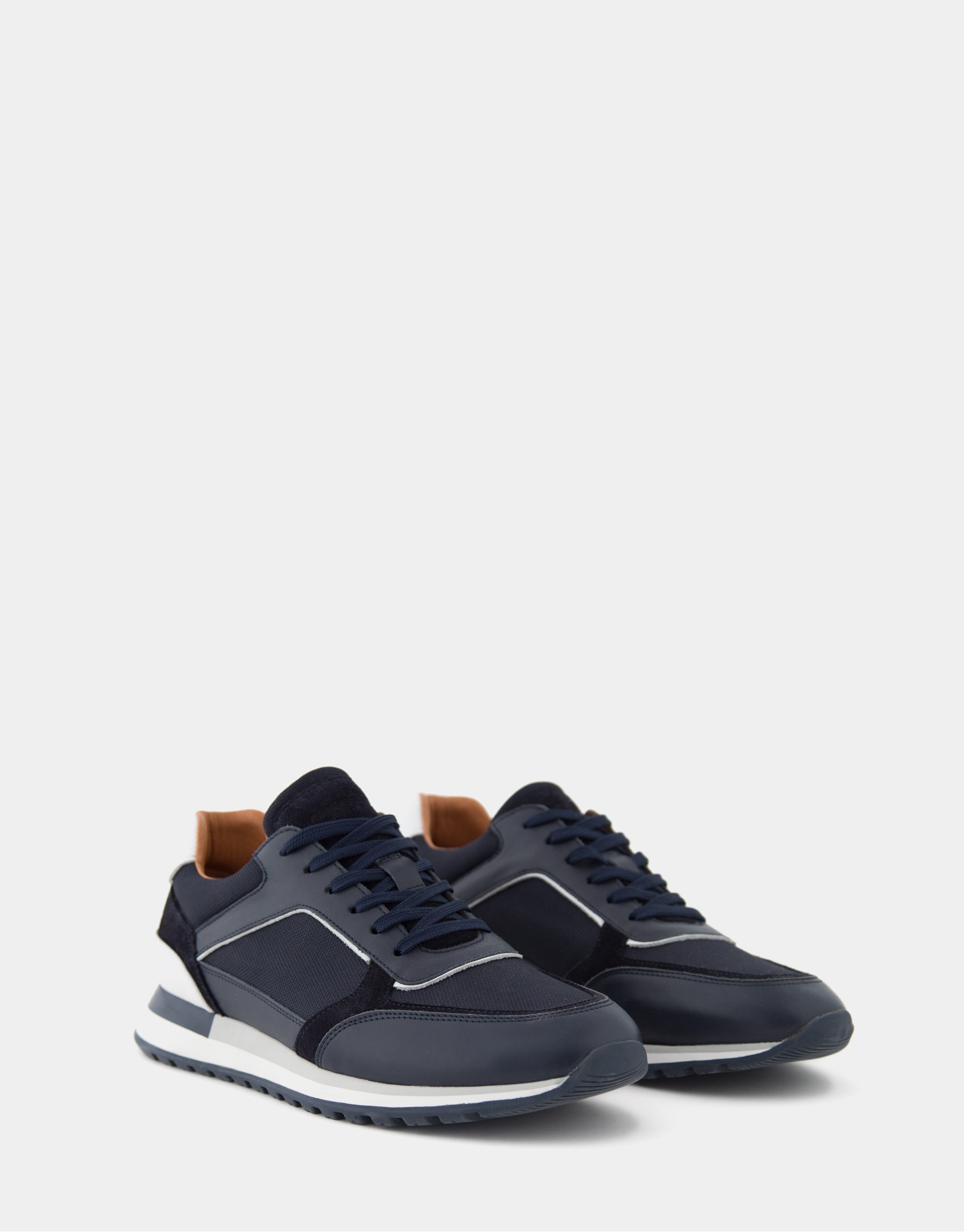 Navy blue leather and fabric running shoes | Roberto Verino