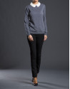 Knit sweater with pearl collar