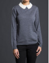 Knit sweater with pearl collar