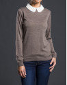 Knit sweater with pearl collar