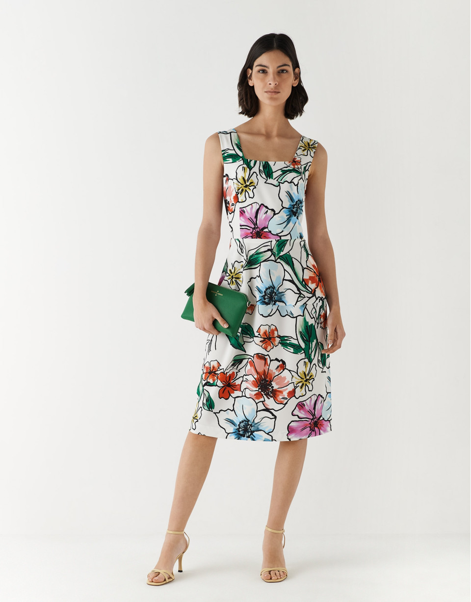 Vestido sisas crepé blanco estampado floral | Roberto Verino