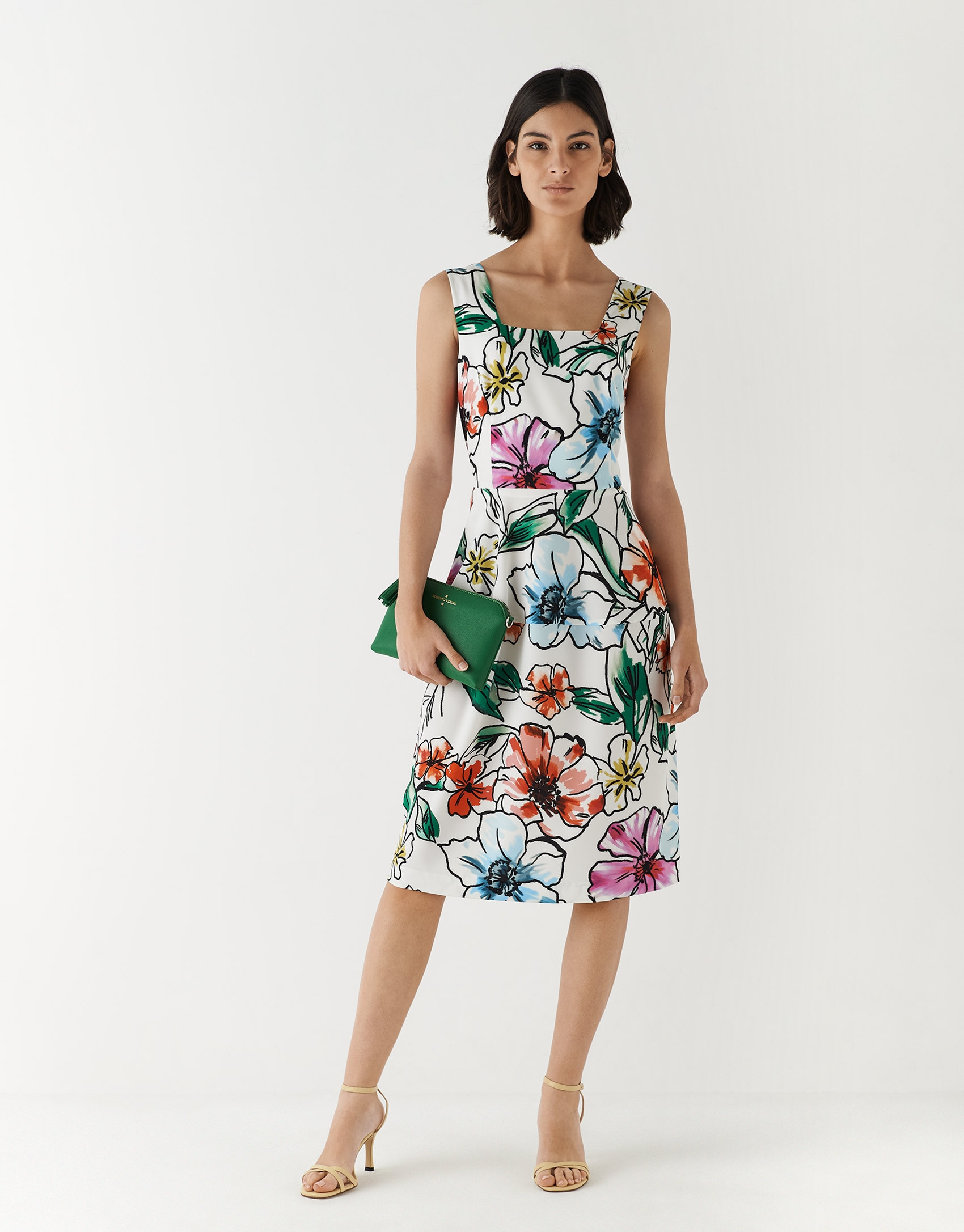 Vestido sisas crepé blanco estampado floral | Roberto Verino