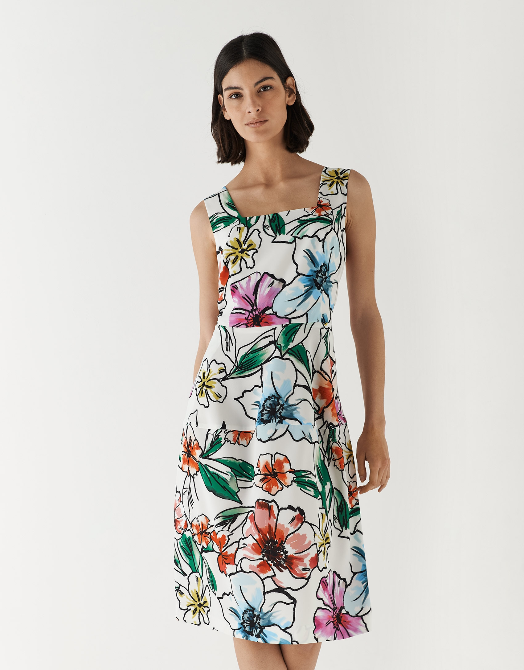 Vestido sisas crepé blanco estampado floral | Roberto Verino