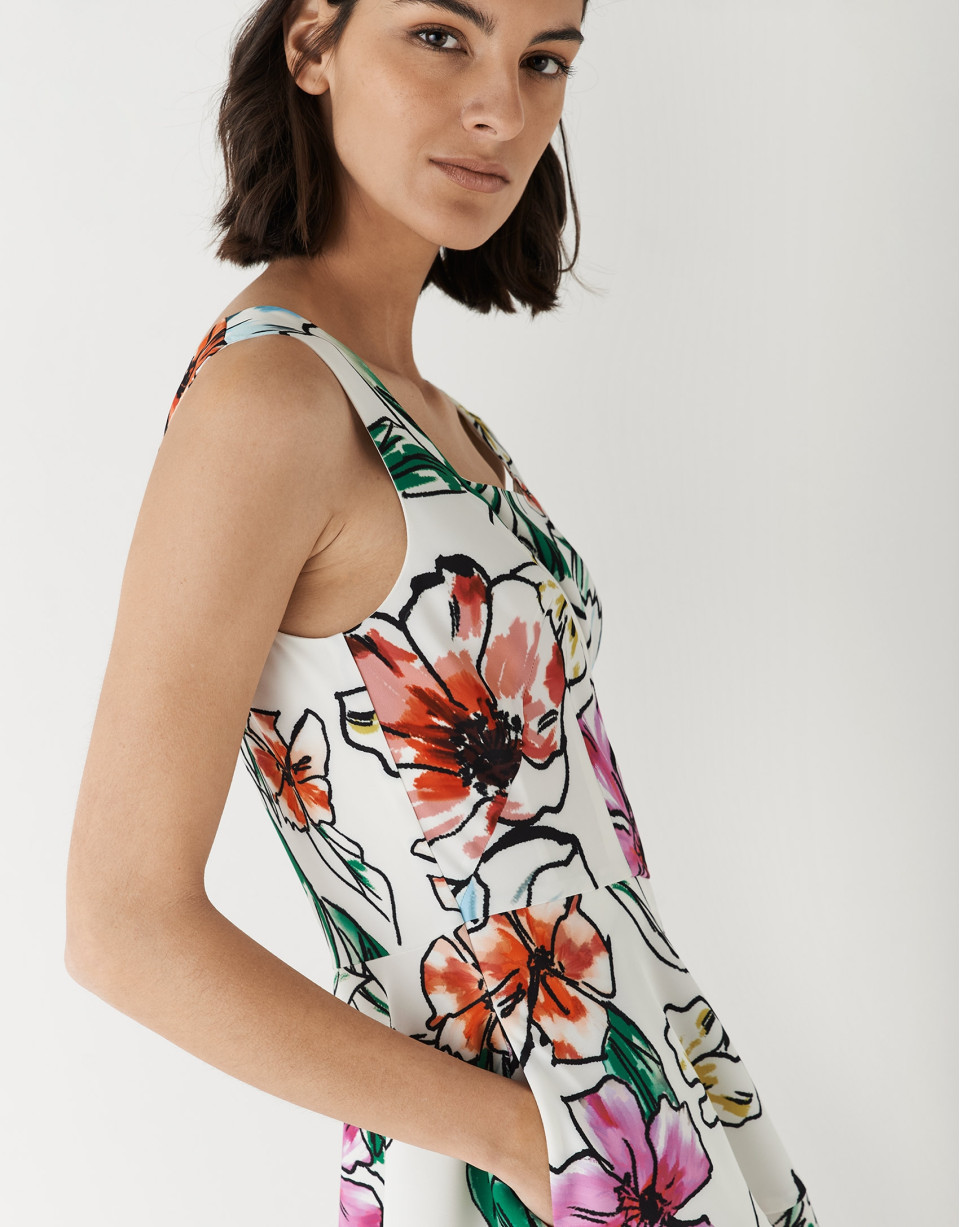 Vestido sisas crepé blanco estampado floral | Roberto Verino