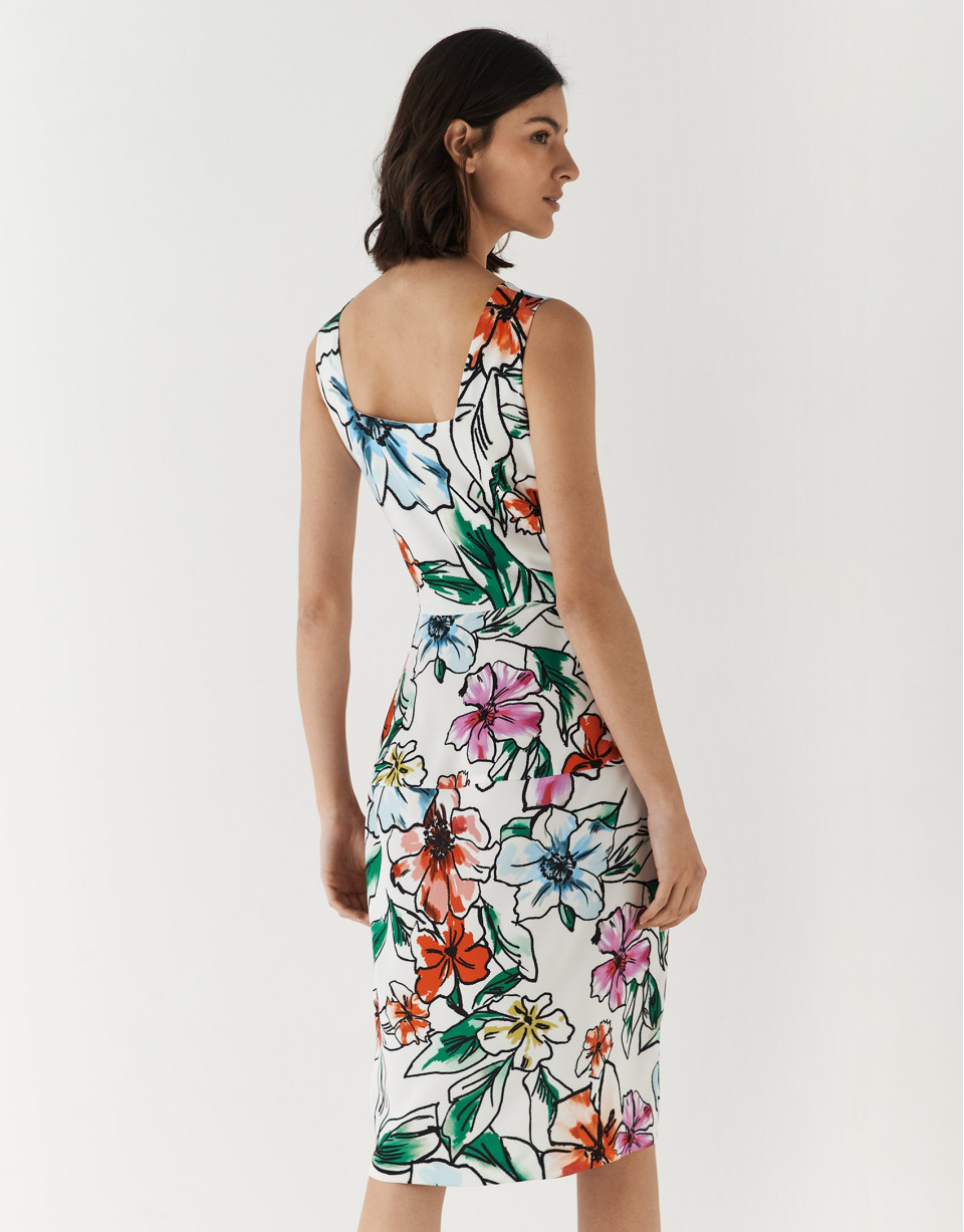 Vestido sisas crepé blanco estampado floral | Roberto Verino