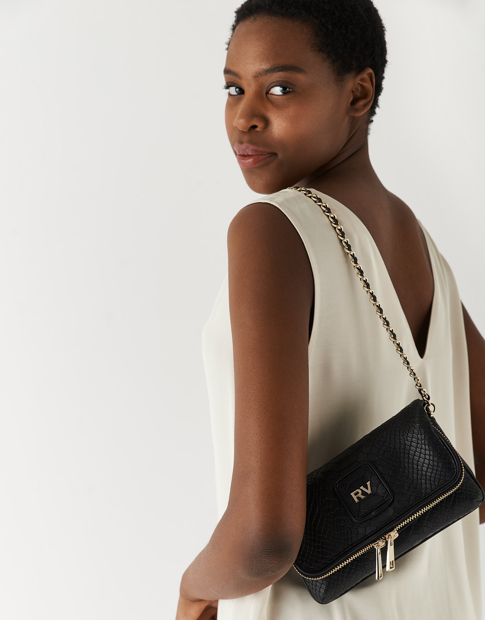 Black Mini Martina snakeskin print bag