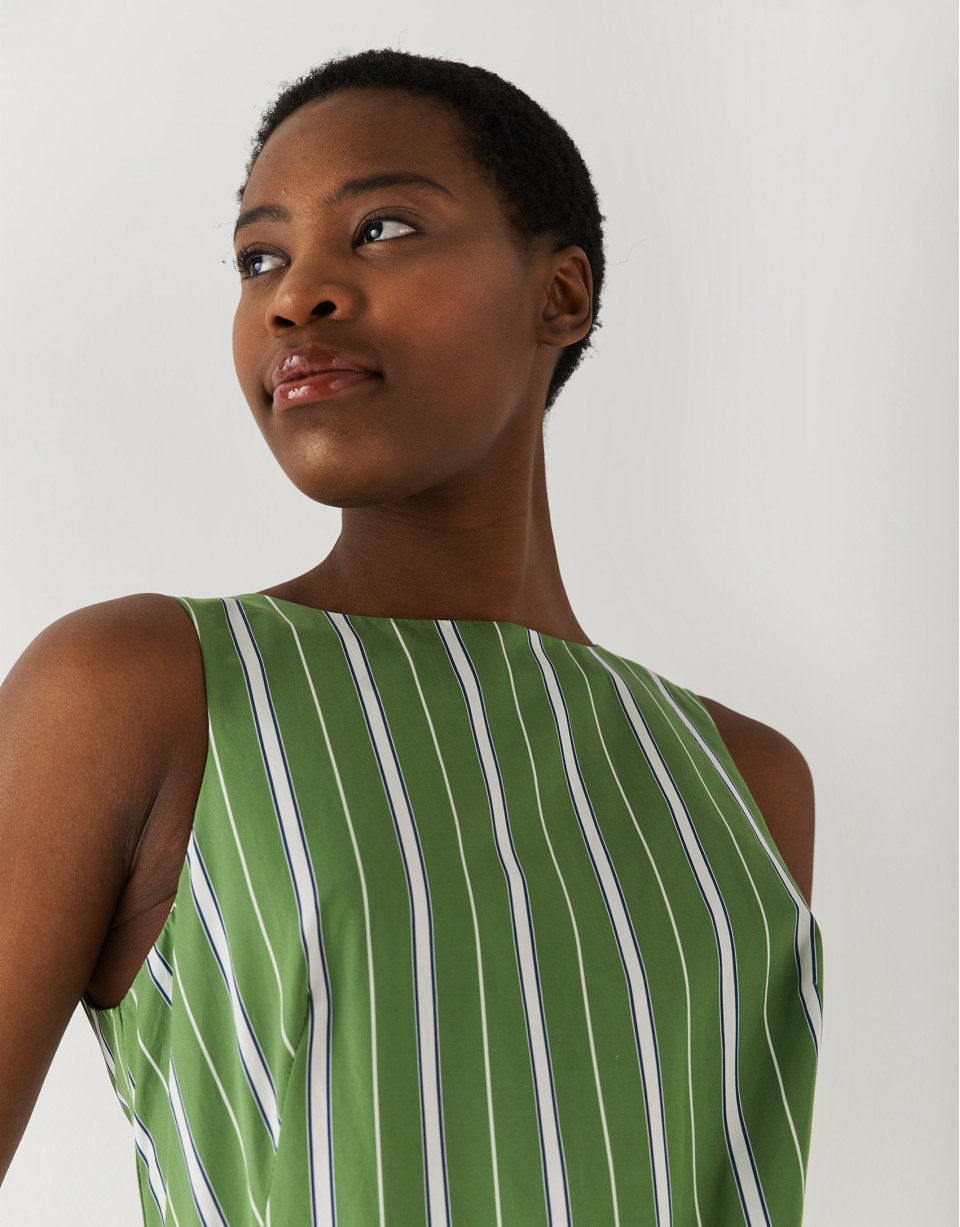Vestido con volante algodón rayas verde/blanco