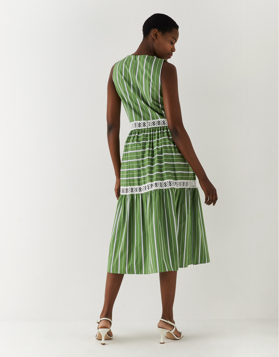 Vestido con volante algodón rayas verde/blanco
