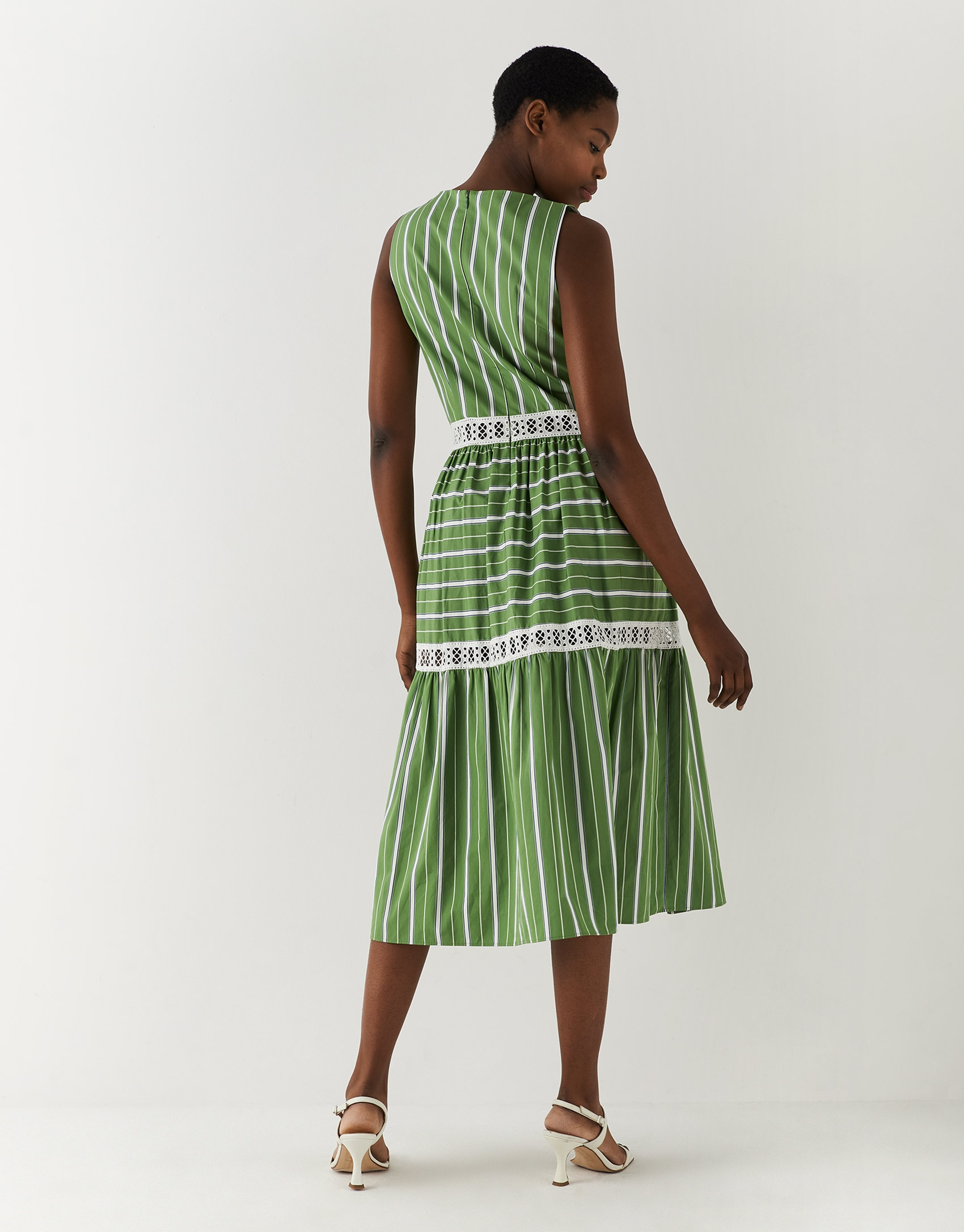 Vestido con volante algodón rayas verde/blanco