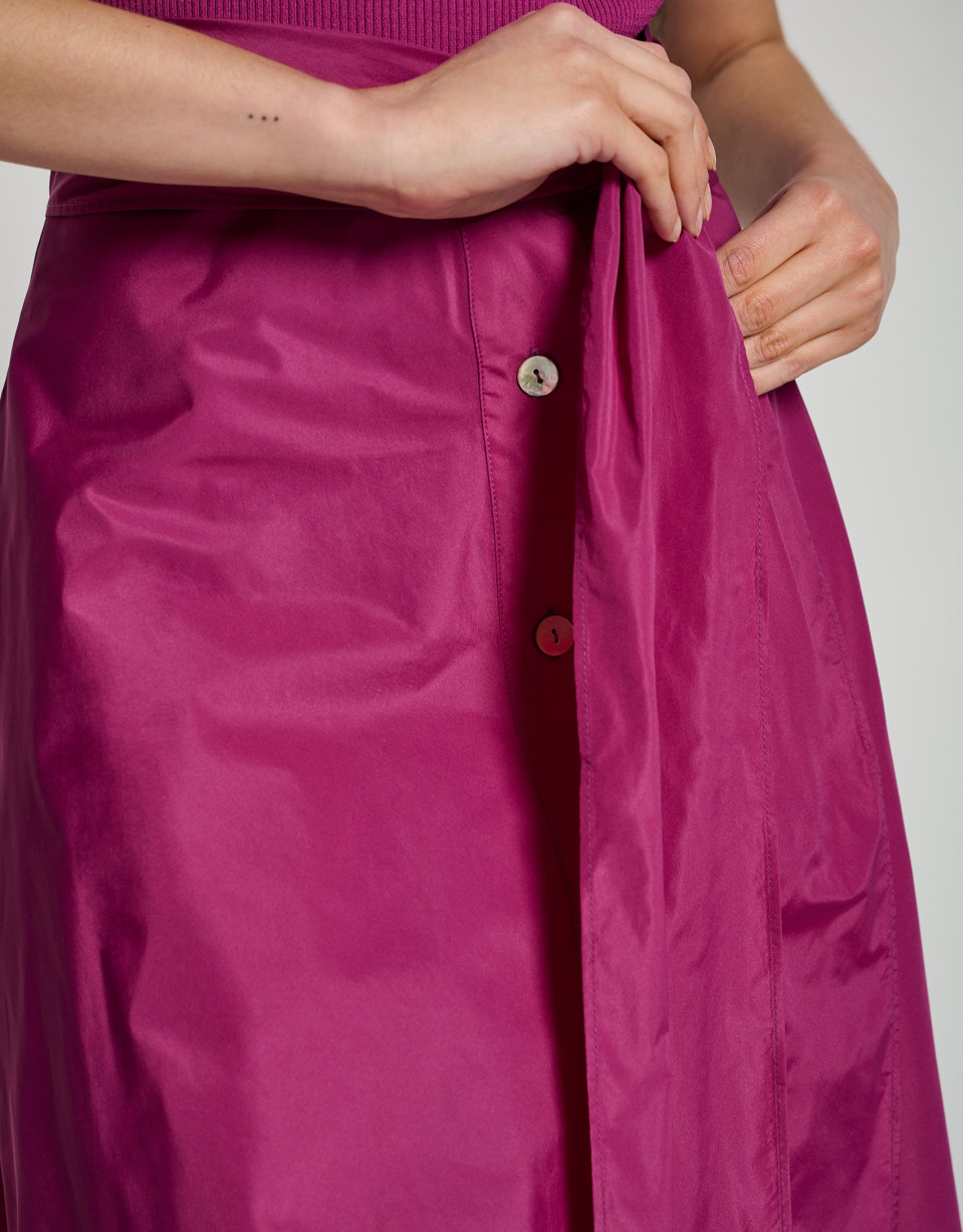 Bougainvillea taffeta midi skirt with buttons