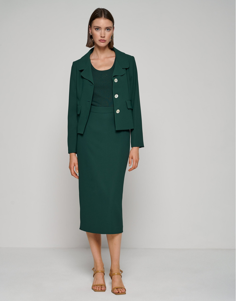 Falda recta midi crepé verde oscuro - Mujer | Roberto Verino