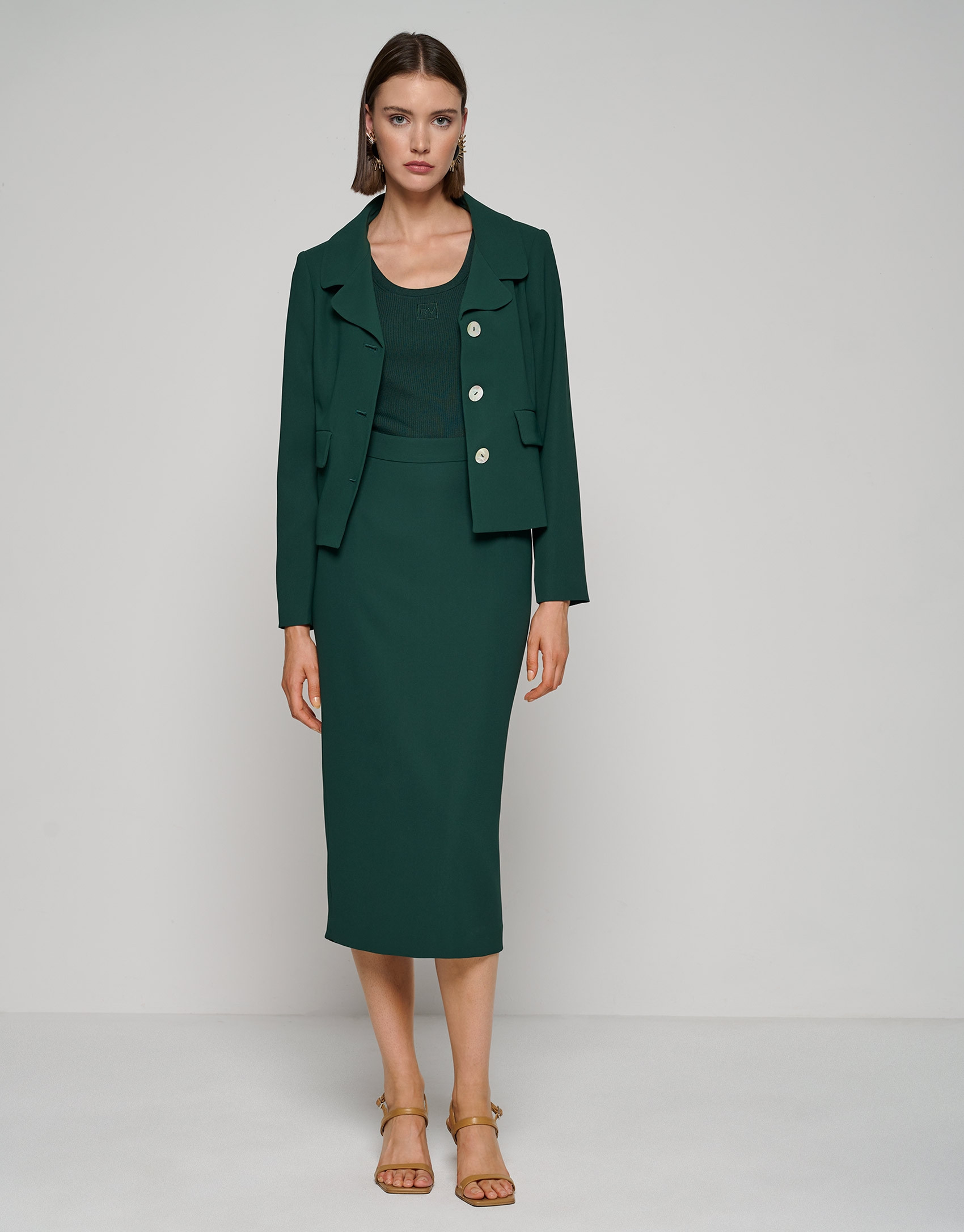 Falda recta midi crepé verde oscuro - Mujer | Roberto Verino