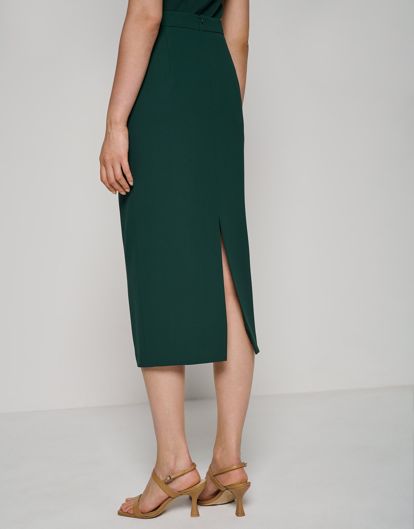 Falda recta midi crepé verde oscuro - Mujer | Roberto Verino