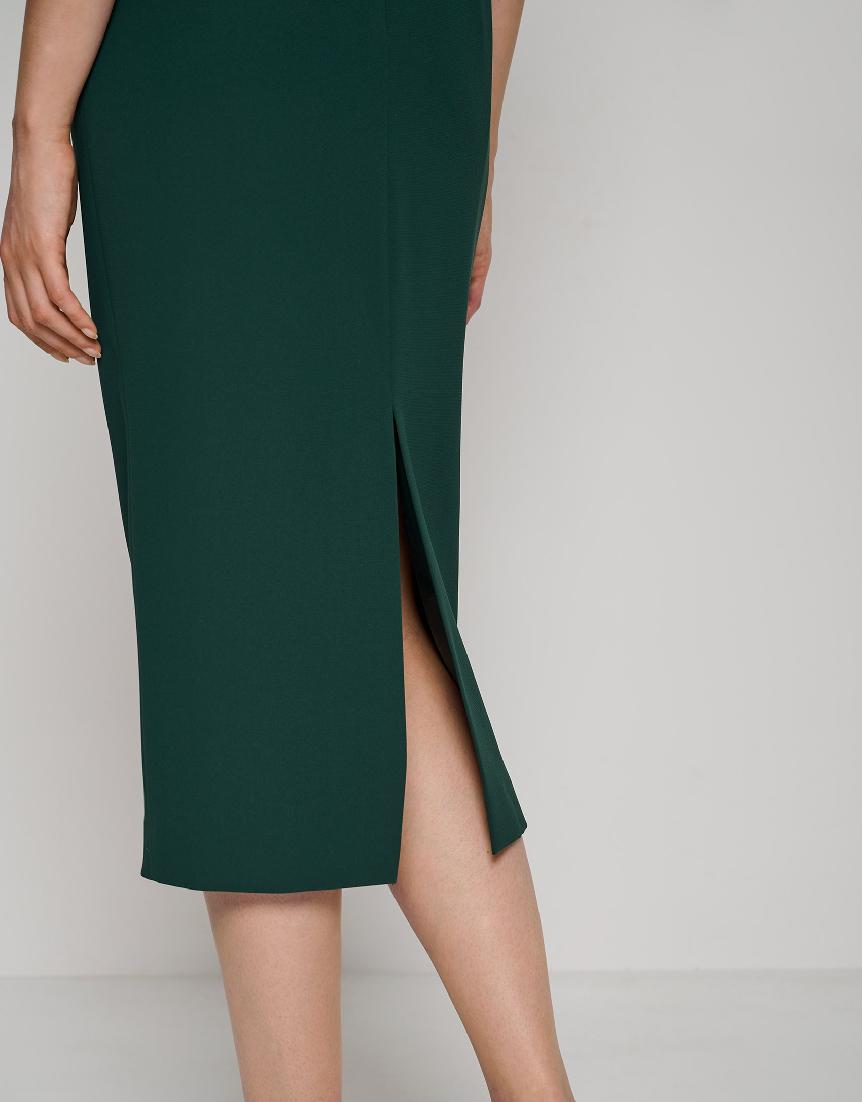 Dark green crepe straight midi skirt - Woman | Roberto Verino