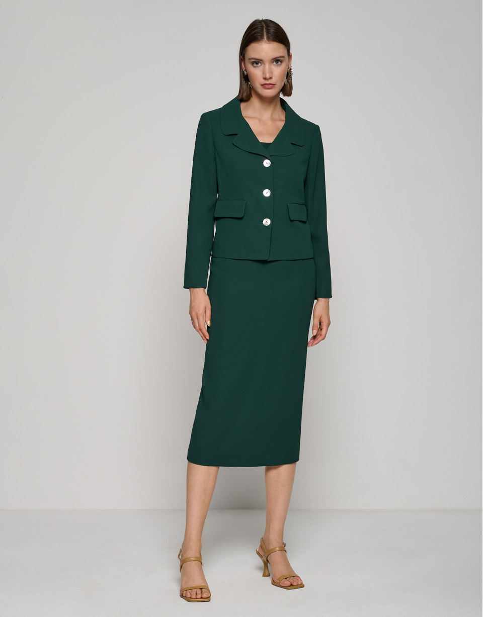 Falda recta midi crepé verde oscuro - Mujer | Roberto Verino