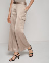 Mink-colored satin wide cut cargo pants - Woman | Roberto Verino