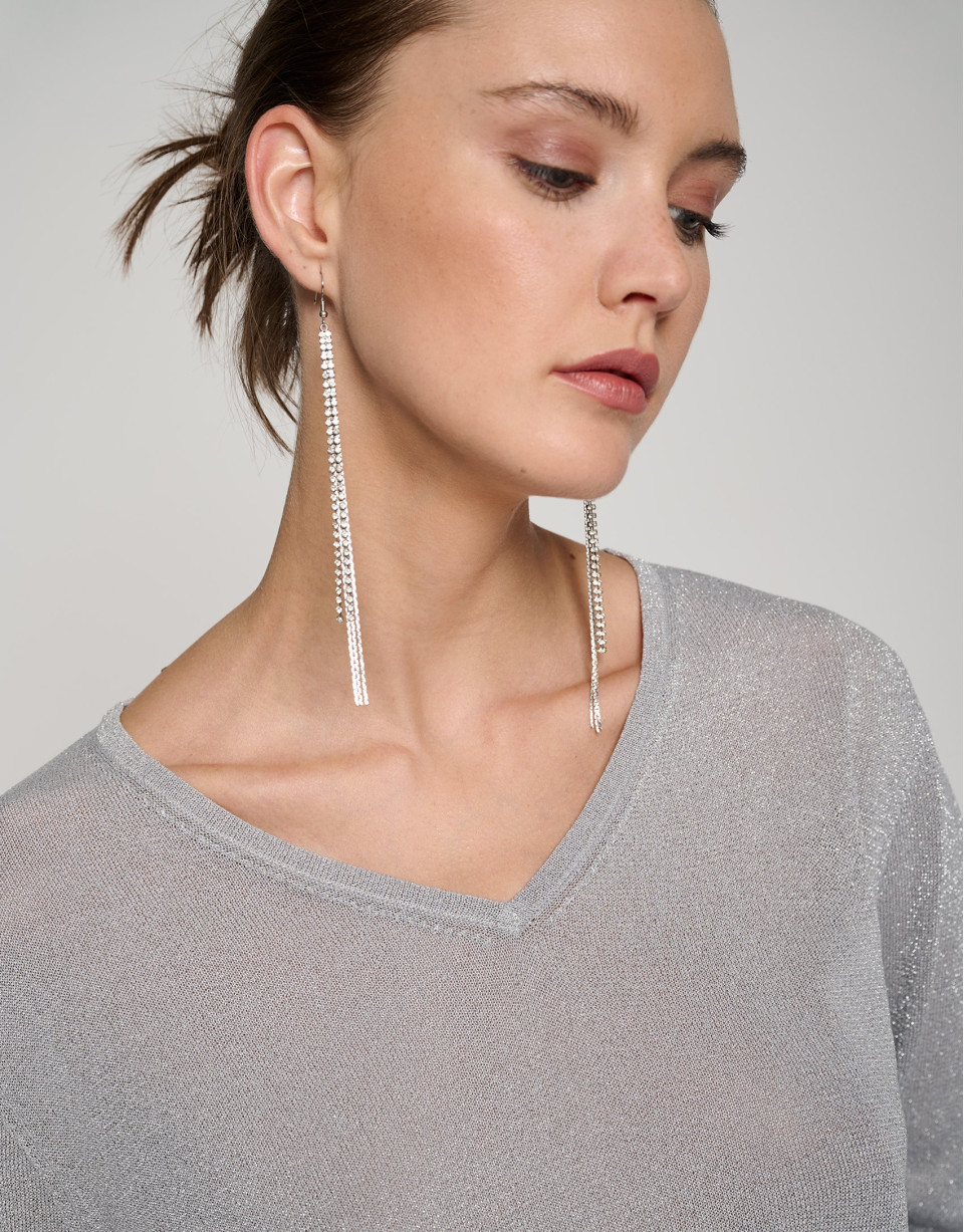 Knit sweater with silver glitter and V-neck | Roberto Verino