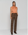 Brown glen plaid straight tailored pants | Roberto Verino