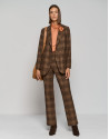Brown glen plaid straight tailored pants | Roberto Verino