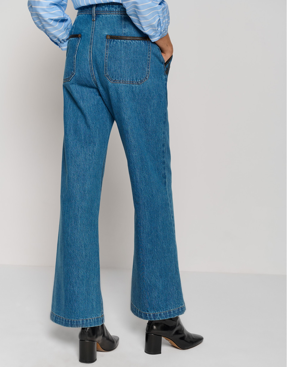 Pantalón ancho 4 bolsillos denim azul - Mujer | Roberto Verino
