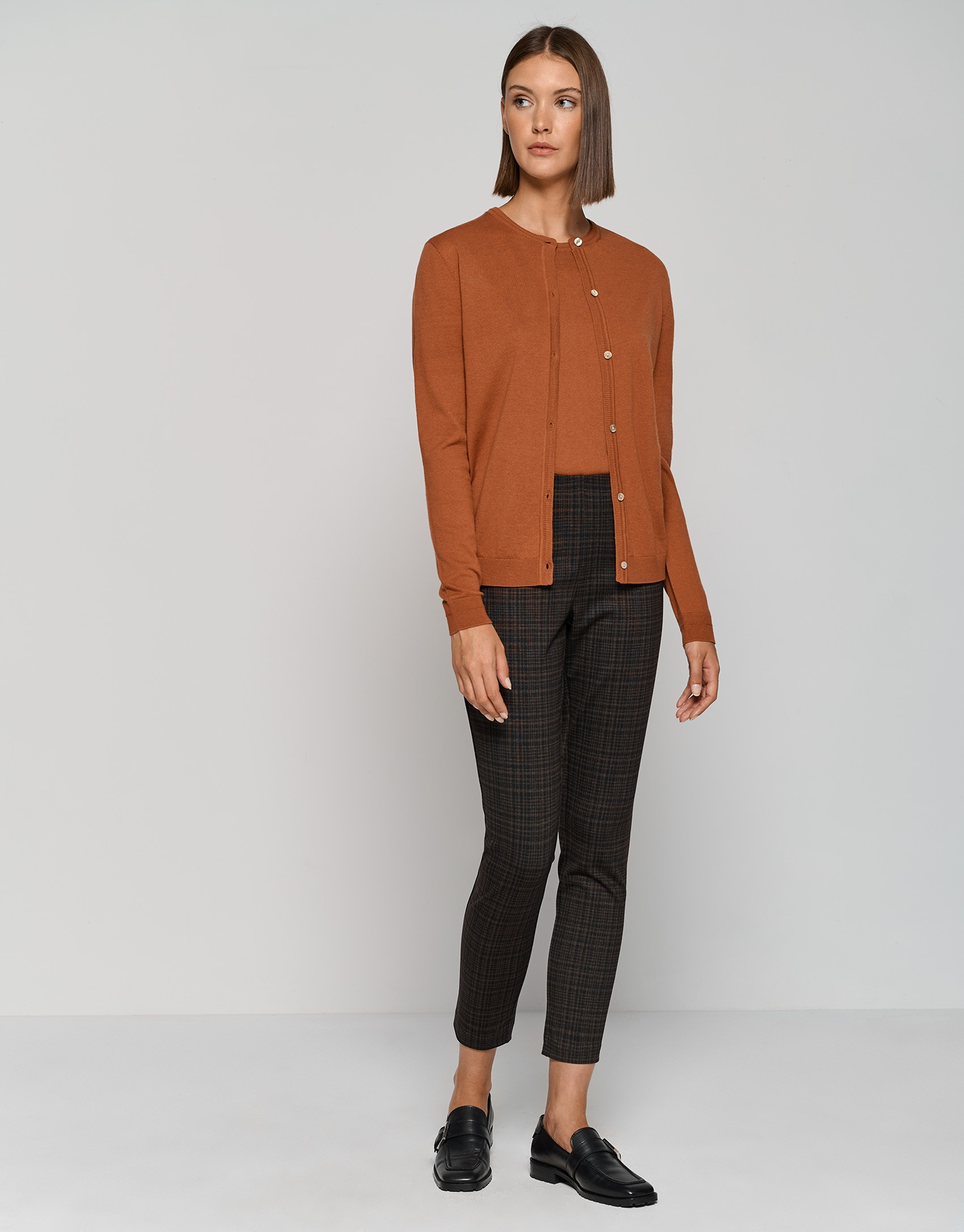 Camel tartan plaid leggings - Woman - AW2023 | Roberto Verino
