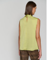 Green satin knit top with bow - Woman - AW2023 | Roberto Verino
