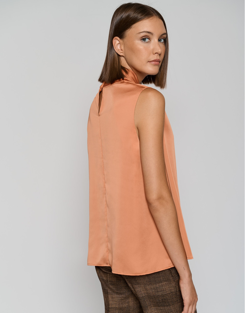 Top con lazada tejido satinado naranja - Mujer | Roberto Verino