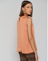 Orange satin knit top with bow - Woman - AW2023 | Roberto Verino