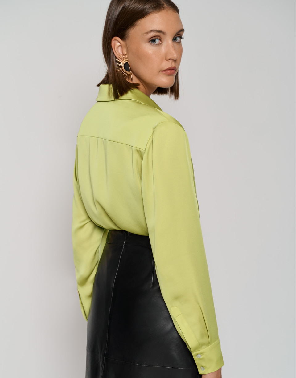 Green satiny-finish shirt - Woman - AW2023 | Roberto Verino