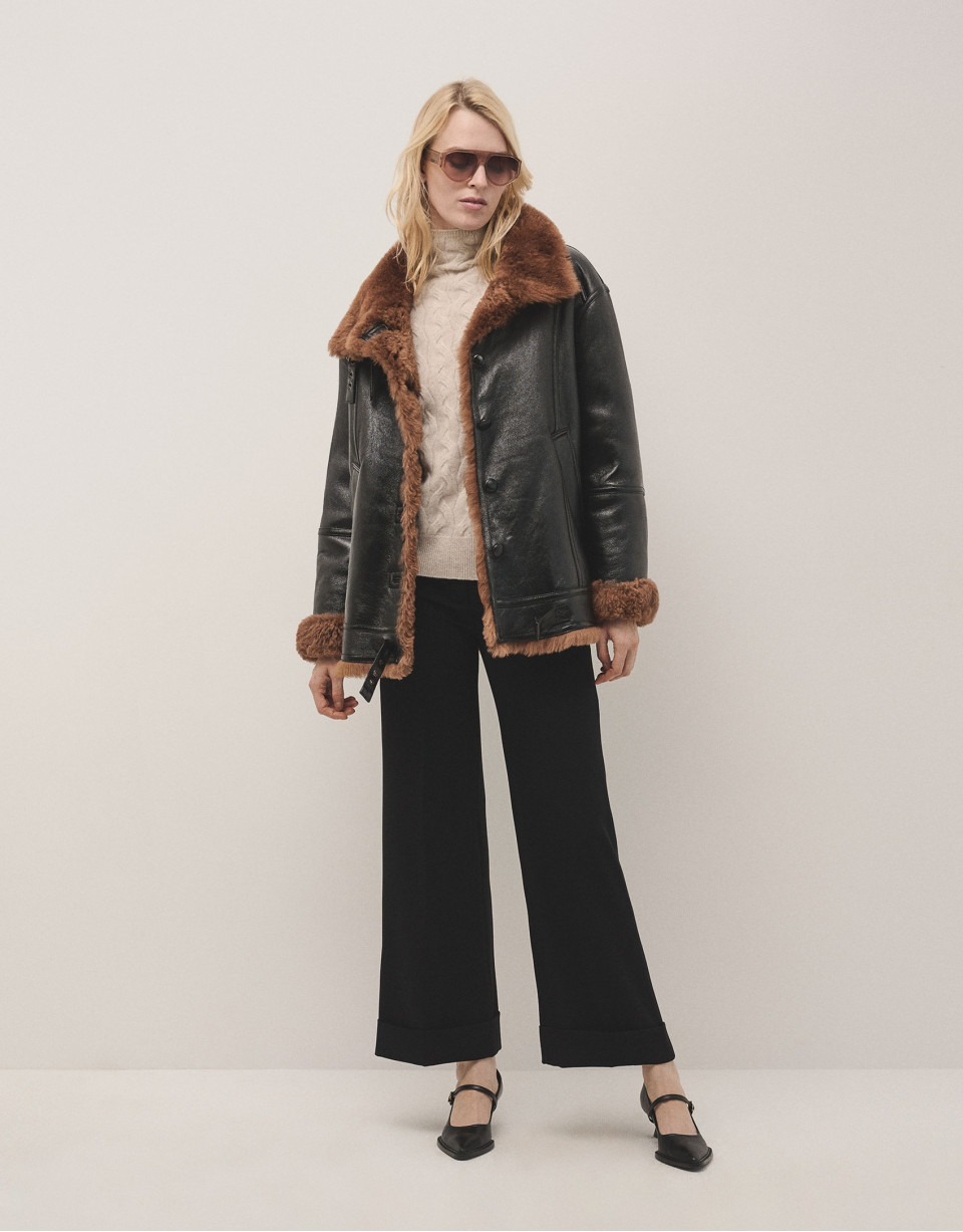 Chaqueta piel doble faz marrón oscuro - Mujer | Roberto Verino